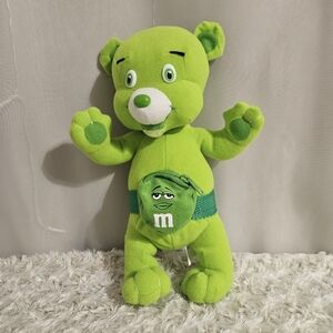 M&M's - Lime Green Teddy Bear Plush Wearing Fanny Pack - 2008 * Rare*
